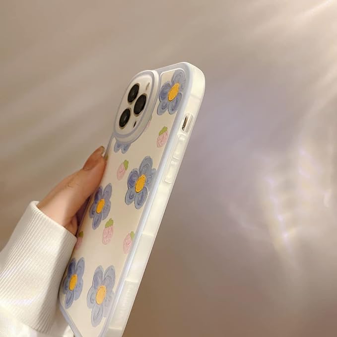Fashion Art Blue Flower Strawberry Cute Phone Case iPhone 14 13 Pro Max 11 12 Mini X XR 7 8 Plus XS Silicone Soft Back,T1,For iPhone14