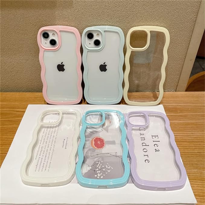 iPhone 14/13 Case Clear TPU Cover Stylish Korean Cute Transparent Thin Lightweight Shockproof Smartphone Case Wireless Charging with Strap Hole Compatible with iPhone 14/13 6.1 inch - Light Blue