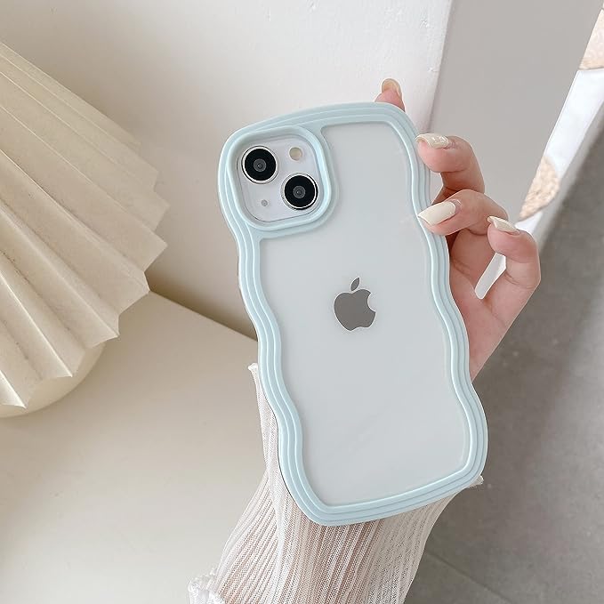 iPhone 14/13 Case Clear TPU Cover Stylish Korean Cute Transparent Thin Lightweight Shockproof Smartphone Case Wireless Charging with Strap Hole Compatible with iPhone 14/13 6.1 inch - Light Blue