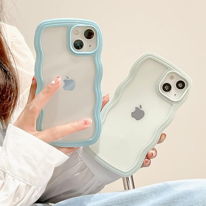 iPhone 14/13 Case Clear TPU Cover Stylish Korean Cute Transparent Thin Lightweight Shockproof Smartphone Case Wireless Charging with Strap Hole Compatible with iPhone 14/13 6.1 inch - Light Blue