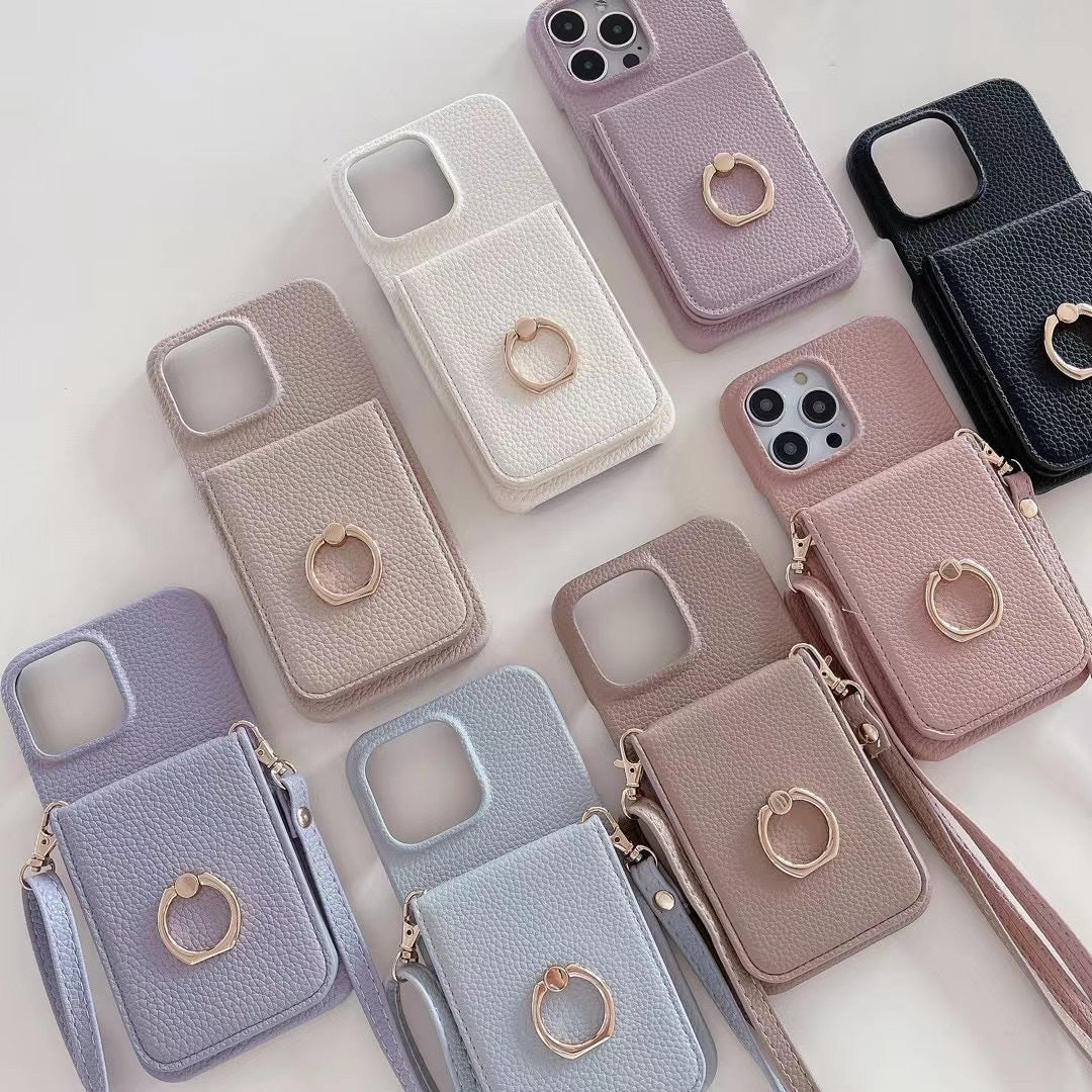 iPhone Case with Shoulder, Card Storage, Back Notebook Type, Ring Included, Smartphone Case, iPhone 13 Case, Shoulder with Strap, iPhone 13 Case, Shoulder, Fall Prevention, Shoulder, Crossbody, Neck, Cute, Cute, Stylish, Stand Function, Mocha Brown