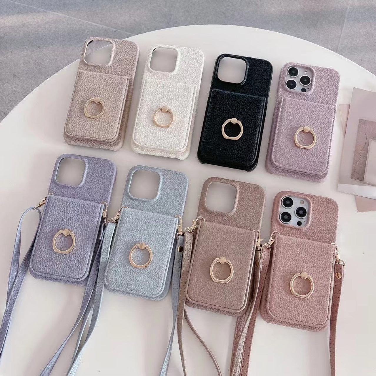 iPhone Case with Shoulder, Card Storage, Back Notebook Type, Ring Included, Smartphone Case, iPhone 13 Case, Shoulder with Strap, iPhone 13 Case, Shoulder, Fall Prevention, Shoulder, Crossbody, Neck, Cute, Cute, Stylish, Stand Function, Mocha Brown