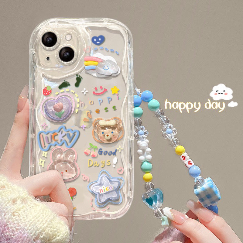 iPhone Case Smile Nico-chan Flower Chain Strap Clear Purple Transparent Character Korea Soft Case Cover Mobile Case Mobile Cover Smartphone Cute Girls Popular