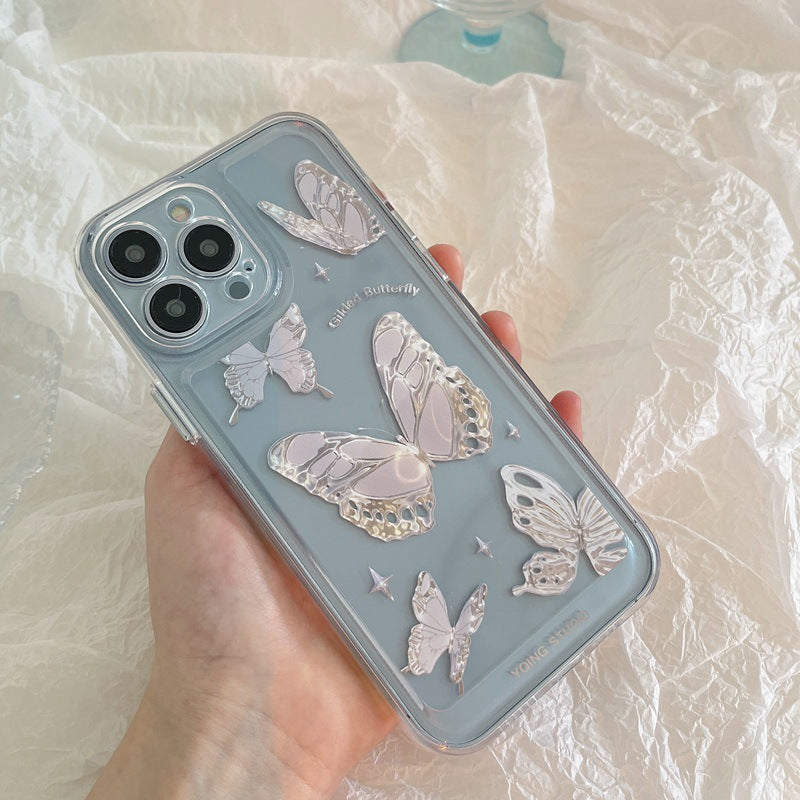 Clear Purple Butterfly Cute Transparent Smartphone Case for iPhone 15 Case Protective Cover Shockproof Case for Apple iPhone 15 6.1 inch