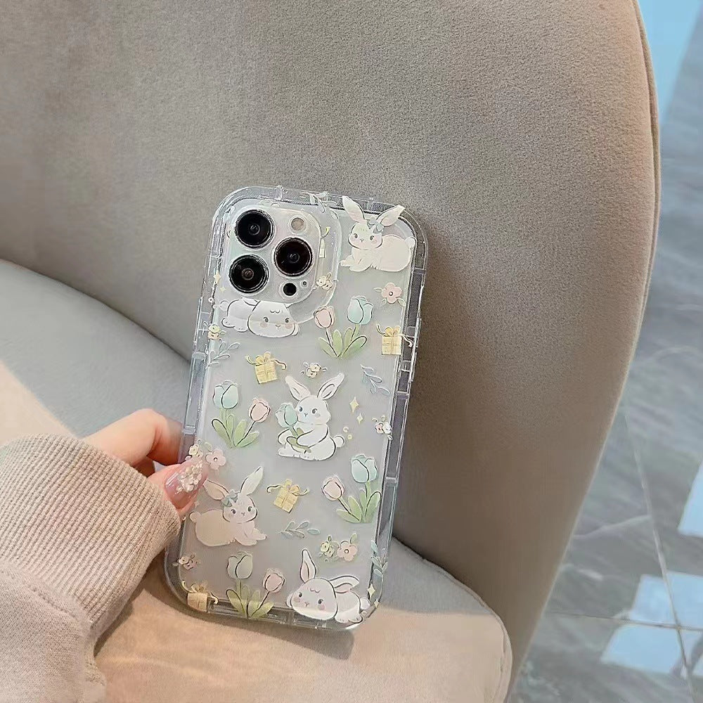 Cute Character Rabbit Silicone Case For iPhone 15 14 13 12 11 Pro Max Case Anti-vibration Soft Case Suitable Back Cover