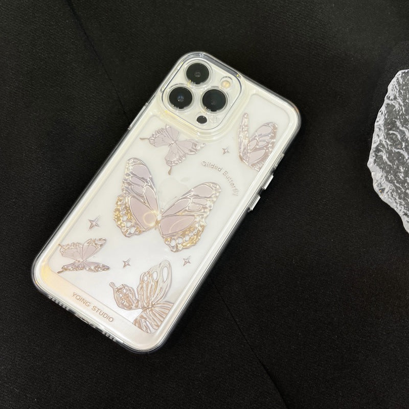 Clear Purple Butterfly Cute Transparent Smartphone Case for iPhone 15 Case Protective Cover Shockproof Case for Apple iPhone 15 6.1 inch