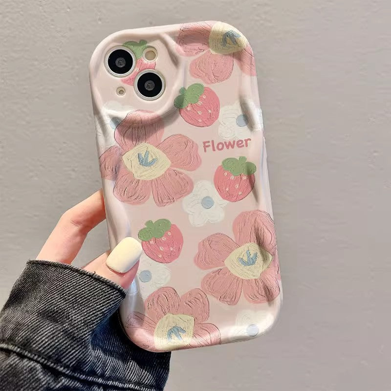 Flower Strawberry 15ProMax Phone Case Cute Women iPhone 13 Full Cover Soft Case XS