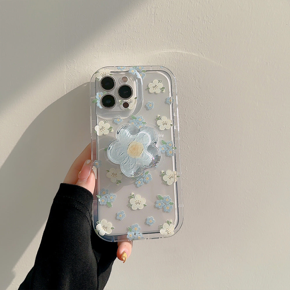 iPhone 11 Case Sparkling Creative Funny Flowing Colorful Liquid Filled Flowing Sand iPhone 11 Mobile Case Protective Bumper Ice Cube Smartphone Cover Smartphone Stand Lemon Drink Ice (iPhone11, Flower Blue)