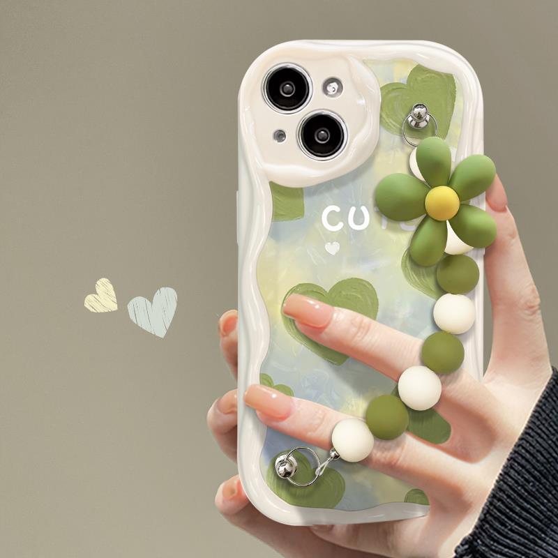 Click image to enlarge Cute Simple Silicone Phone Case Curly Wave Border Pattern With or Without Small Flower Chain iPhone 15 14 13 12 11 Pro Max Mini XS XR 7 8 Phone Case (A2, iPhone 15 Pro)