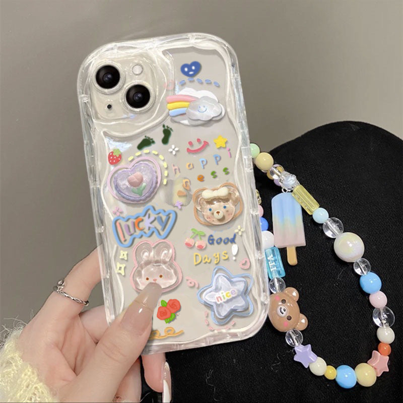 iPhone Case Smile Nico-chan Flower Chain Strap Clear Purple Transparent Character Korea Soft Case Cover Mobile Case Mobile Cover Smartphone Cute Girls Popular