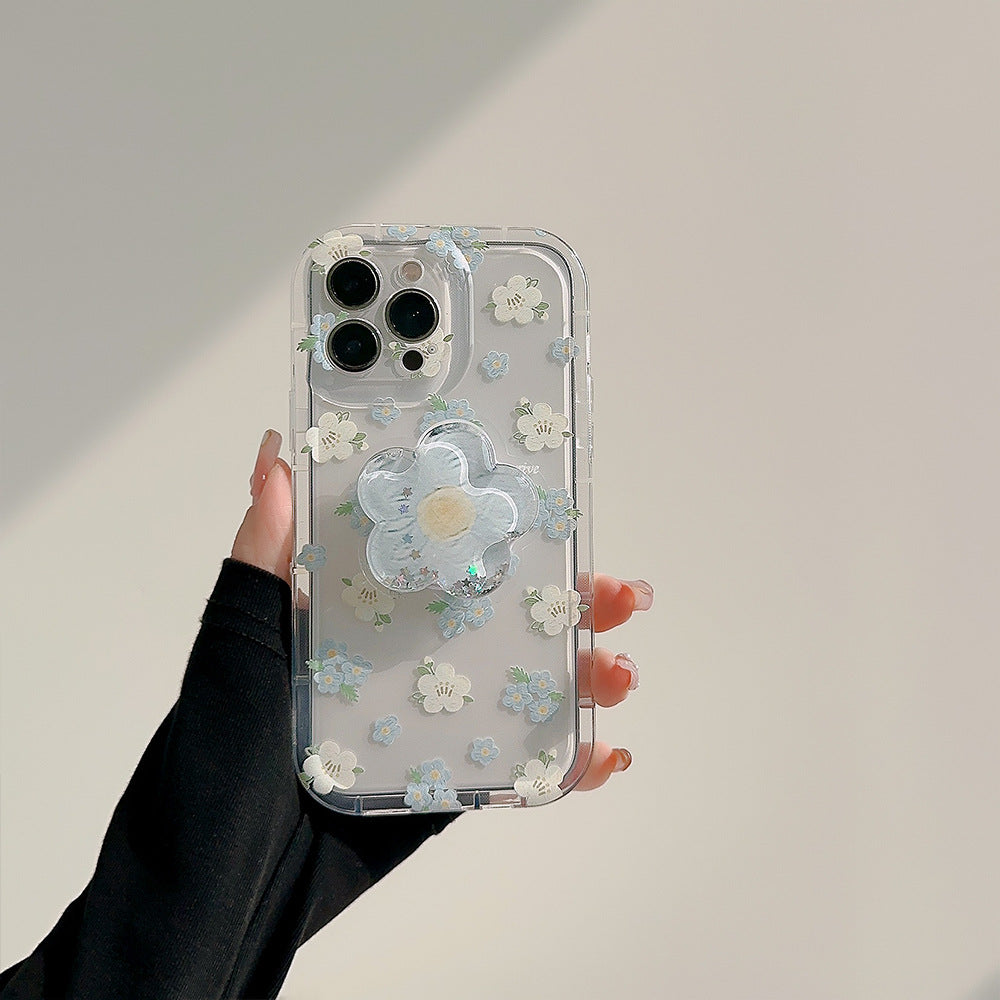 iPhone 11 Case Sparkling Creative Funny Flowing Colorful Liquid Filled Flowing Sand iPhone 11 Mobile Case Protective Bumper Ice Cube Smartphone Cover Smartphone Stand Lemon Drink Ice (iPhone11, Flower Blue)