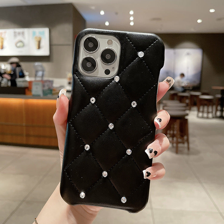 3D Diamond Lattice Leather Texture Phone Case, Shockproof Cover, Plain, Deluxe, 11, 12, 13, 14, 15 pro max