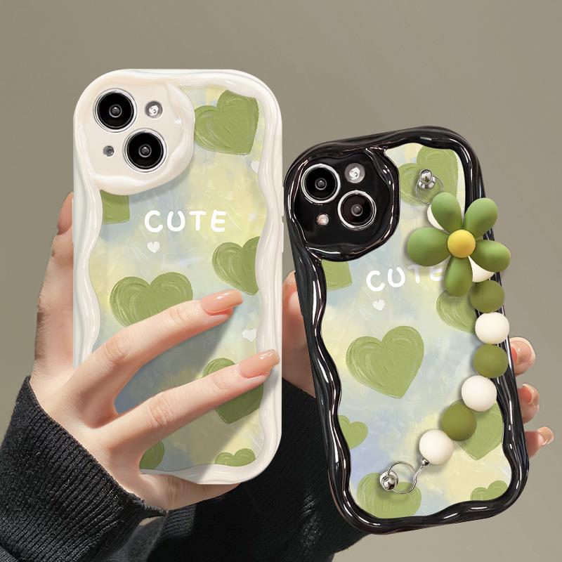 Click image to enlarge Cute Simple Silicone Phone Case Curly Wave Border Pattern With or Without Small Flower Chain iPhone 15 14 13 12 11 Pro Max Mini XS XR 7 8 Phone Case (A2, iPhone 15 Pro)