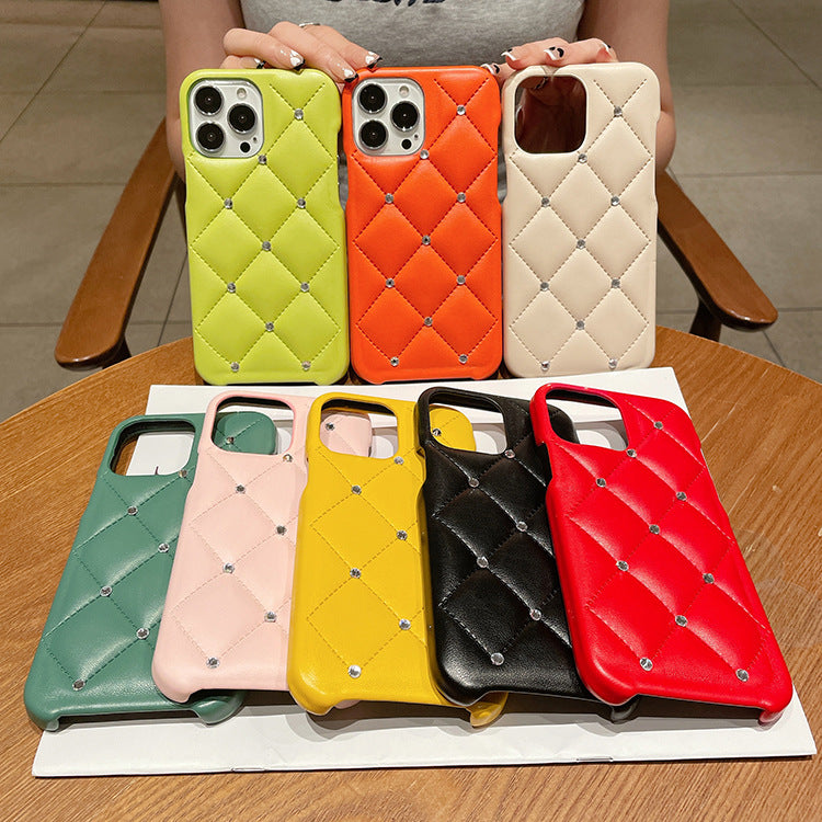 3D Diamond Lattice Leather Texture Phone Case, Shockproof Cover, Plain, Deluxe, 11, 12, 13, 14, 15 pro max