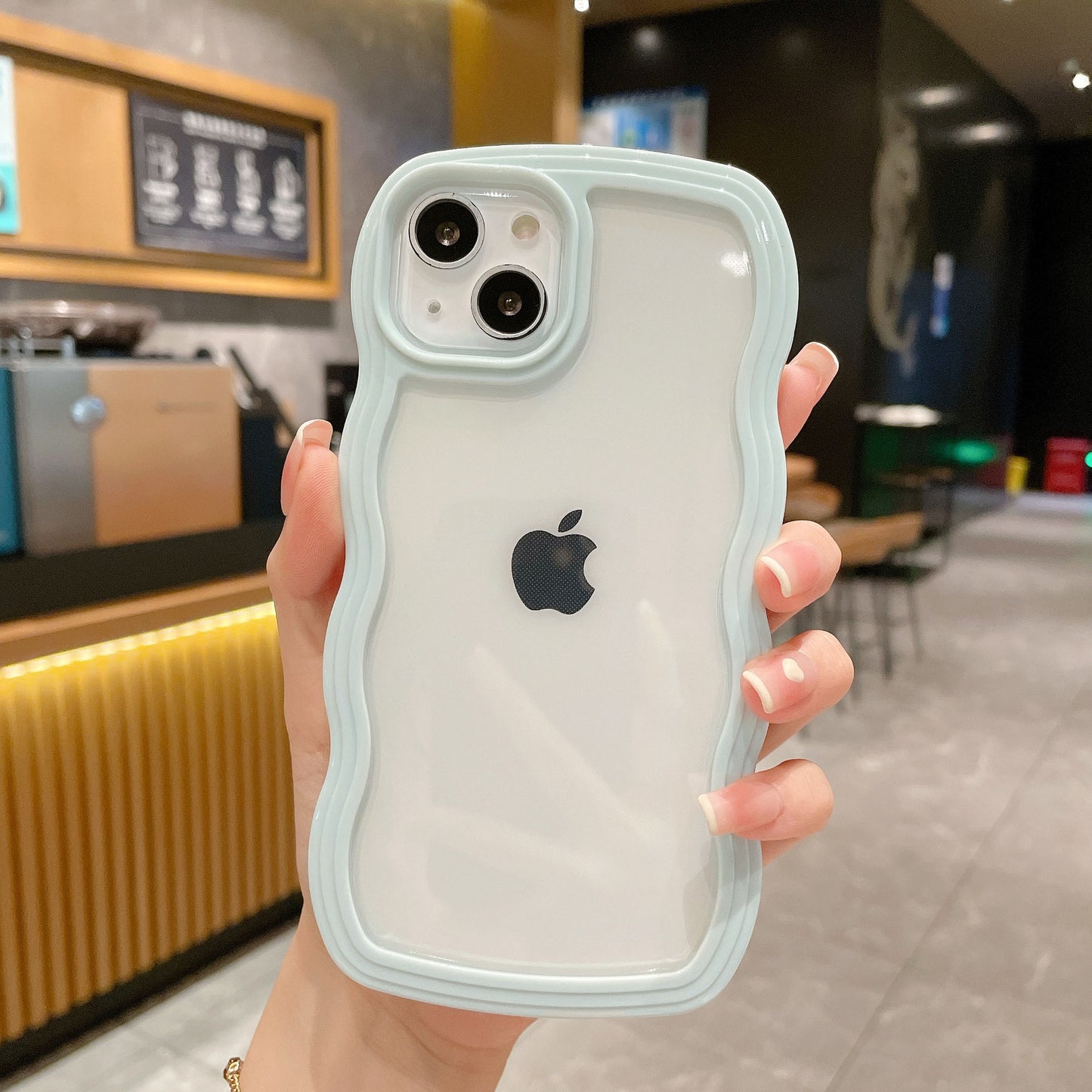 iPhone 14/13 Case Clear TPU Cover Stylish Korean Cute Transparent Thin Lightweight Shockproof Smartphone Case Wireless Charging with Strap Hole Compatible with iPhone 14/13 6.1 inch - Light Blue