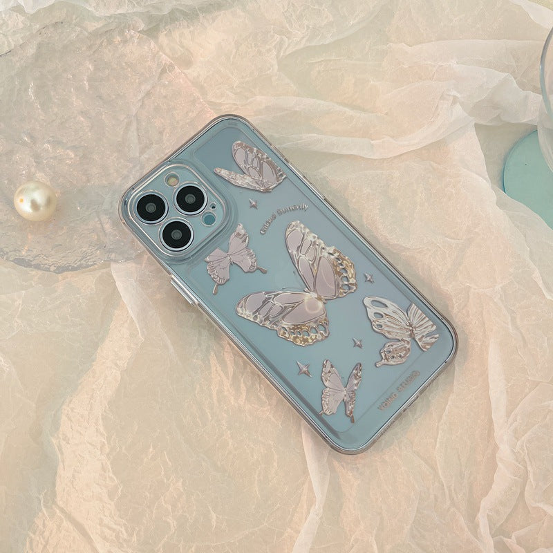 Clear Purple Butterfly Cute Transparent Smartphone Case for iPhone 15 Case Protective Cover Shockproof Case for Apple iPhone 15 6.1 inch