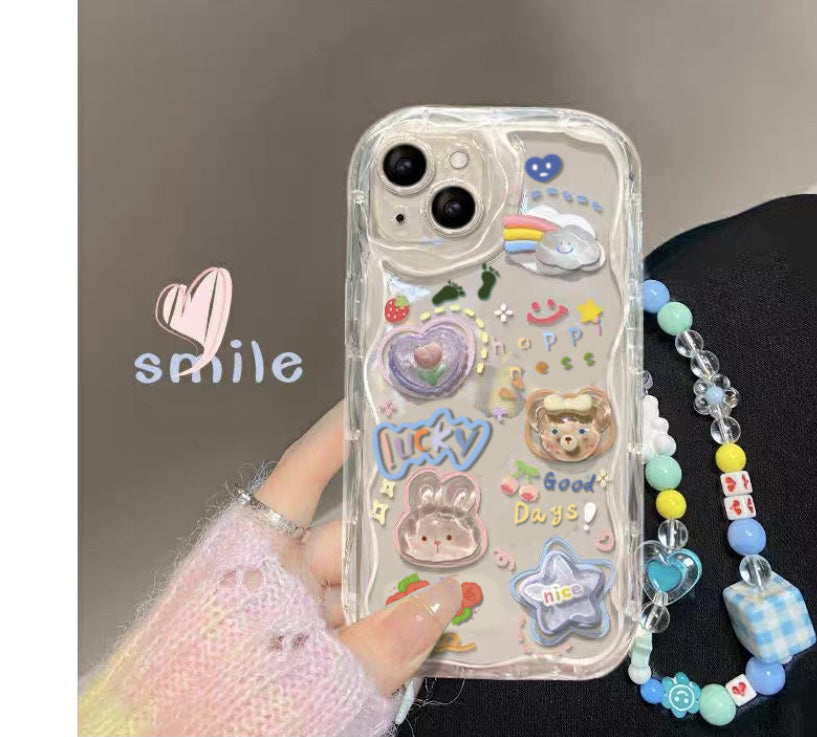 iPhone Case Smile Nico-chan Flower Chain Strap Clear Purple Transparent Character Korea Soft Case Cover Mobile Case Mobile Cover Smartphone Cute Girls Popular