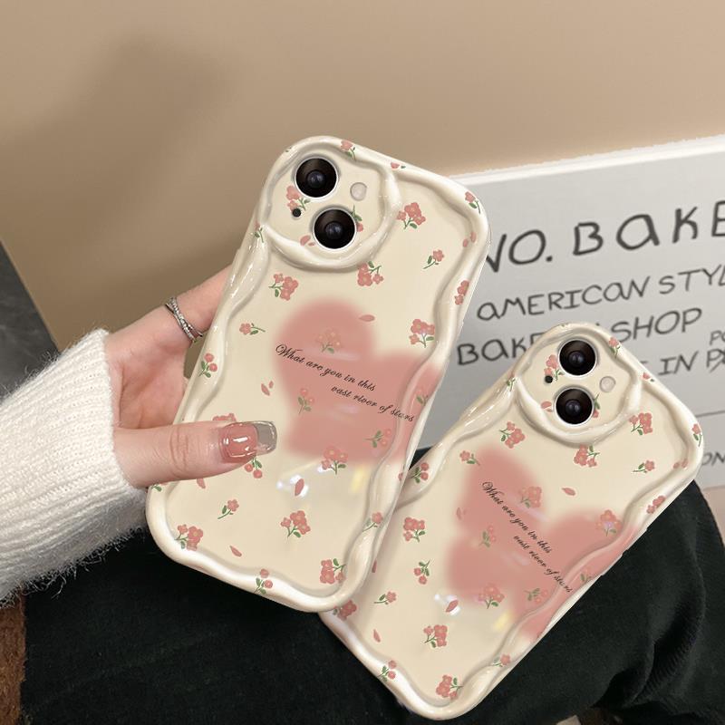 Case iPhone 13 Case Clear TPU Cover Stylish Korean Cute Thin Lightweight Shockproof Smartphone Case Wireless Charging Compatible with Strap Hole Compatible with iPhone 14/13 Case 6.1 Inch - White Frame & Floral Pattern