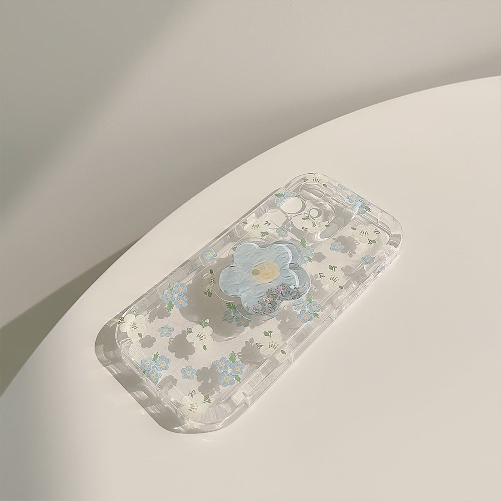iPhone 11 Case Sparkling Creative Funny Flowing Colorful Liquid Filled Flowing Sand iPhone 11 Mobile Case Protective Bumper Ice Cube Smartphone Cover Smartphone Stand Lemon Drink Ice (iPhone11, Flower Blue)