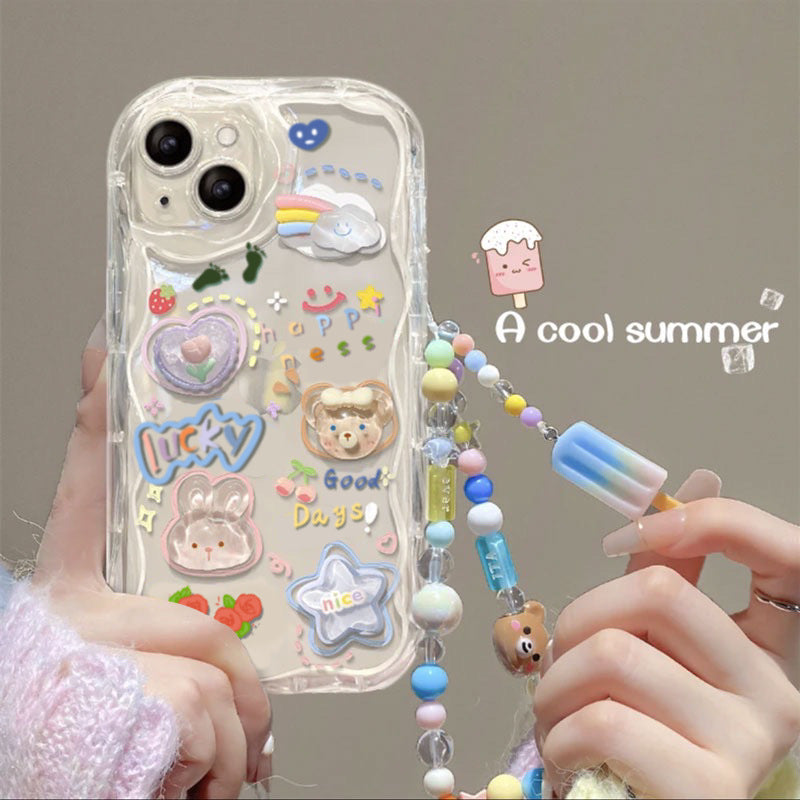 iPhone Case Smile Nico-chan Flower Chain Strap Clear Purple Transparent Character Korea Soft Case Cover Mobile Case Mobile Cover Smartphone Cute Girls Popular
