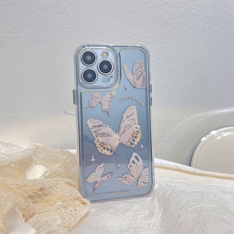 Clear Purple Butterfly Cute Transparent Smartphone Case for iPhone 15 Case Protective Cover Shockproof Case for Apple iPhone 15 6.1 inch