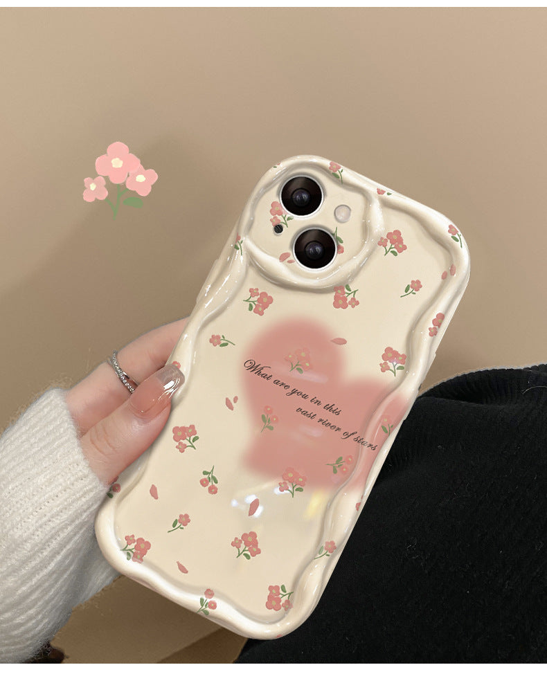Case iPhone 13 Case Clear TPU Cover Stylish Korean Cute Thin Lightweight Shockproof Smartphone Case Wireless Charging Compatible with Strap Hole Compatible with iPhone 14/13 Case 6.1 Inch - White Frame & Floral Pattern