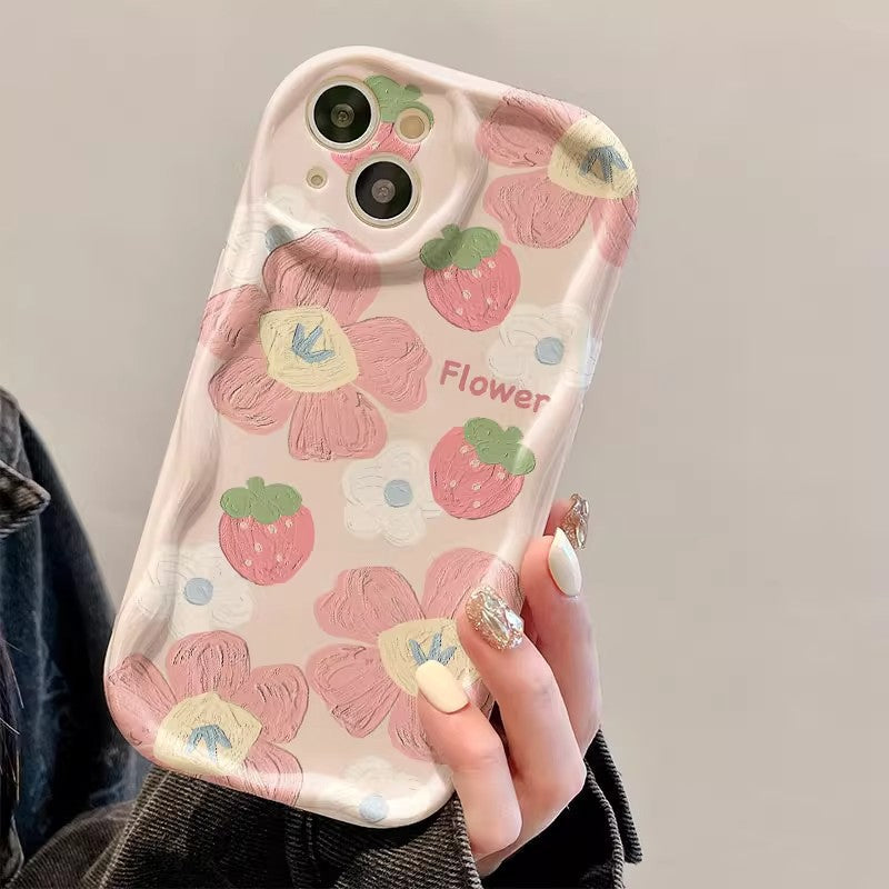 Flower Strawberry 15ProMax Phone Case Cute Women iPhone 13 Full Cover Soft Case XS