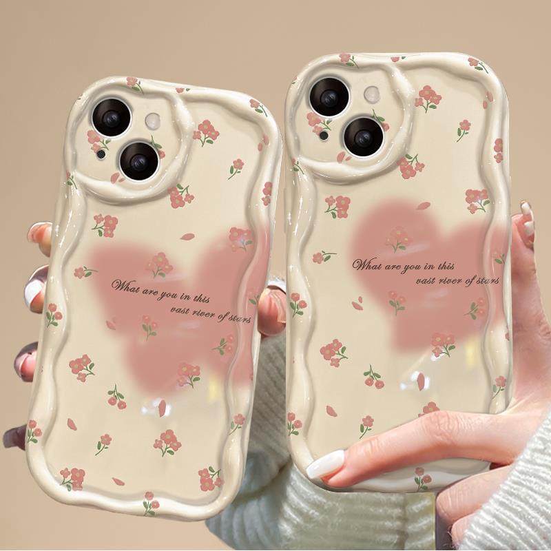 Case iPhone 13 Case Clear TPU Cover Stylish Korean Cute Thin Lightweight Shockproof Smartphone Case Wireless Charging Compatible with Strap Hole Compatible with iPhone 14/13 Case 6.1 Inch - White Frame & Floral Pattern