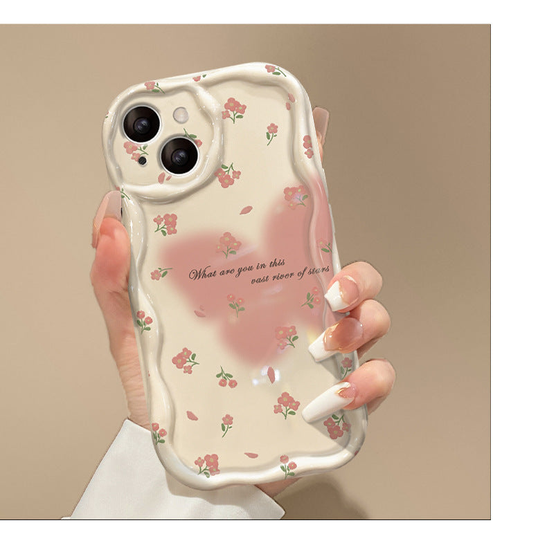 Case iPhone 13 Case Clear TPU Cover Stylish Korean Cute Thin Lightweight Shockproof Smartphone Case Wireless Charging Compatible with Strap Hole Compatible with iPhone 14/13 Case 6.1 Inch - White Frame & Floral Pattern
