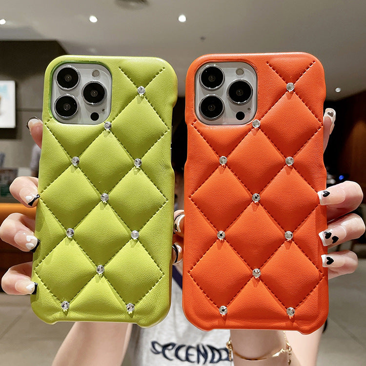 3D Diamond Lattice Leather Texture Phone Case, Shockproof Cover, Plain, Deluxe, 11, 12, 13, 14, 15 pro max