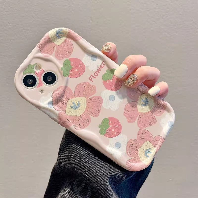 Flower Strawberry 15ProMax Phone Case Cute Women iPhone 13 Full Cover Soft Case XS