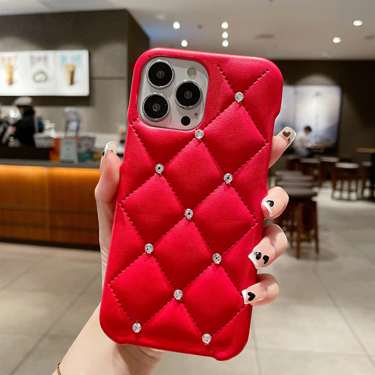 3D Diamond Lattice Leather Texture Phone Case, Shockproof Cover, Plain, Deluxe, 11, 12, 13, 14, 15 pro max