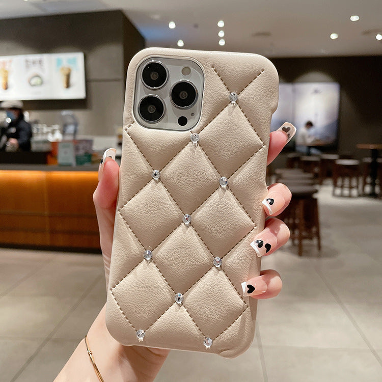 3D Diamond Lattice Leather Texture Phone Case, Shockproof Cover, Plain, Deluxe, 11, 12, 13, 14, 15 pro max