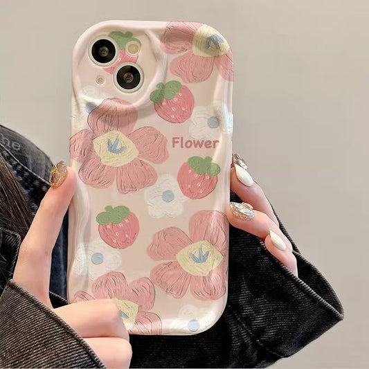 Flower Strawberry 15ProMax Phone Case Cute Women iPhone 13 Full Cover Soft Case XS
