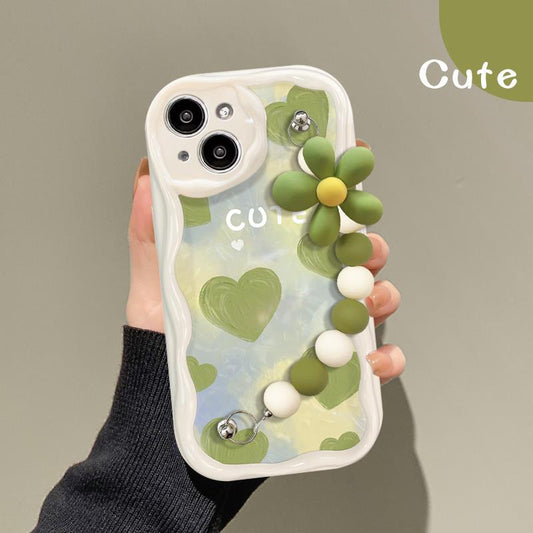 Click image to enlarge Cute Simple Silicone Phone Case Curly Wave Border Pattern With or Without Small Flower Chain iPhone 15 14 13 12 11 Pro Max Mini XS XR 7 8 Phone Case (A2, iPhone 15 Pro)