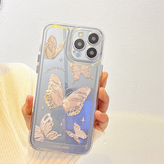 Clear Purple Butterfly Cute Transparent Smartphone Case for iPhone 15 Case Protective Cover Shockproof Case for Apple iPhone 15 6.1 inch
