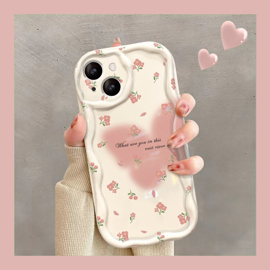 Case iPhone 13 Case Clear TPU Cover Stylish Korean Cute Thin Lightweight Shockproof Smartphone Case Wireless Charging Compatible with Strap Hole Compatible with iPhone 14/13 Case 6.1 Inch - White Frame &amp; Floral Pattern