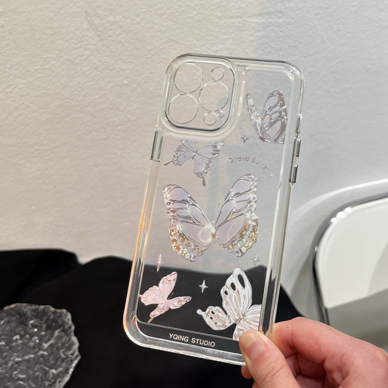 クリア パープル バタフライ かわいい 透明 スマホケース iPhone 15 用 ケース 保護カバー 耐衝撃ケース Apple iPhone 15 6.1インチ用