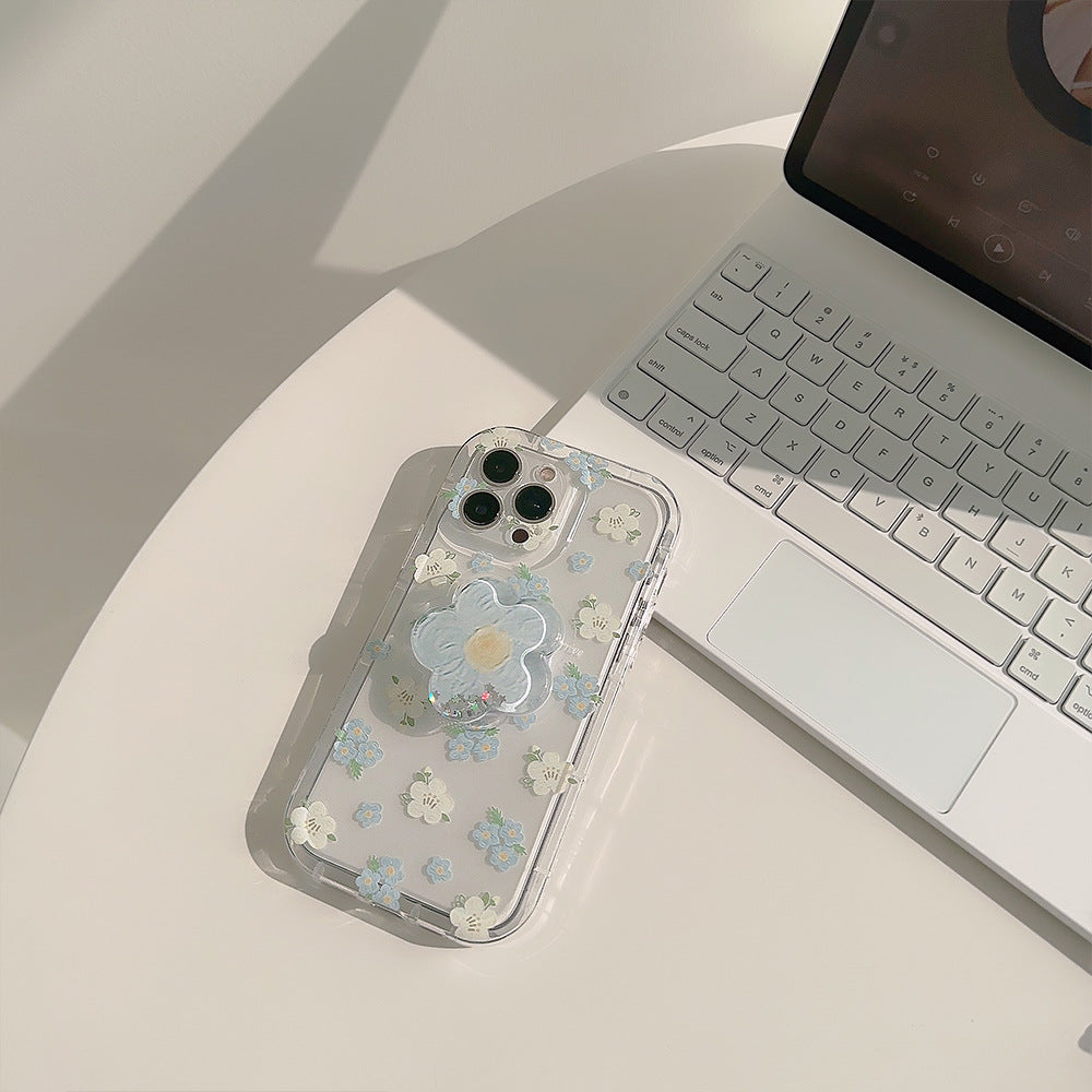 iPhone 11 ケース キラキラ 創意 おもしろい 流れる 多彩な 液体入り 流動の砂 アイフォン 11 携帯ケース 保護バンパー アイスキューブ スマホカバー スマホスタンド レモン ドリンク アイス（iPhone11，花 ブルー）